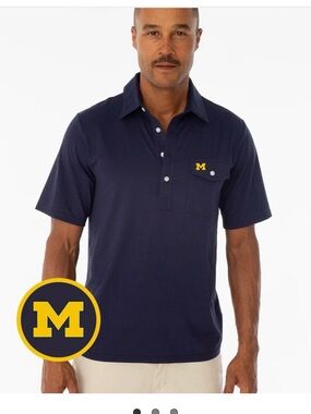 NWT MICHIGAN Criquet Navy Polo with Yellow 'M' Chest Accent